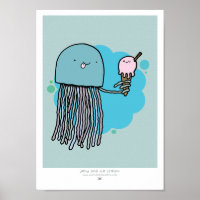 Jellyfish and ice cream A4 print Sage arrière - pl