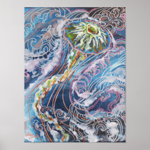Affiche Jellyfish Colorée Ocean Waves Art Imprimer