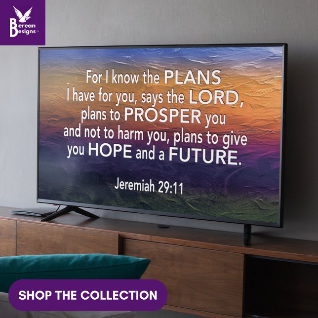 Affiche JER 29:11 Christian Frame Art TV (Jeremiah 29:11 Christian Bible verse wall art for display TV with colored ice background.)