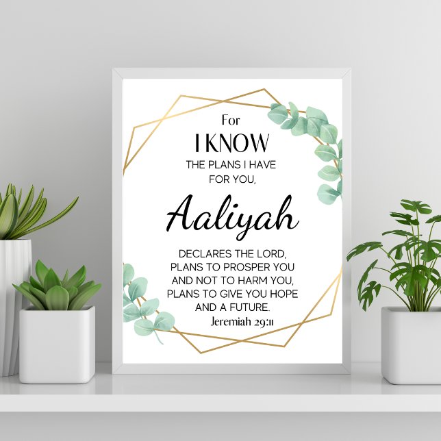 Affiche Jeremiah 29:11 Eucalyptus Personnaliser (For I know the plans for you Jeremiah 29:11 Personalize Scripture Name Eucalyptus)