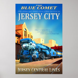 Affiche Jersey City New Jersey Central Railroad Blue Comet