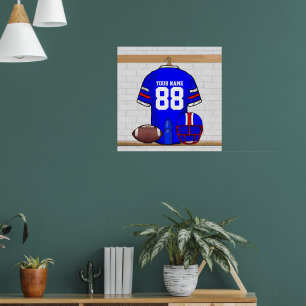 Affiche Jersey de football bleu blanc personnalisé