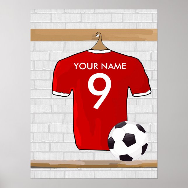 Affiche Jersey de football rouge et blanc personnalisé (Devant)