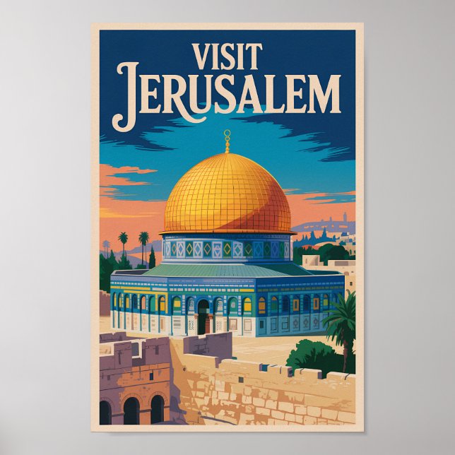 Affiche Jerusalem Israel Illustration Travel Art Vintage (Devant)