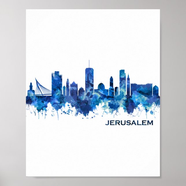 Affiche Jérusalem Israel Skyline Blue (Devant)