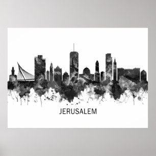 Affiche Jérusalem Israël Skyline BW
