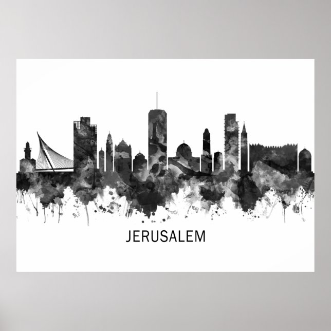 Affiche Jérusalem Israël Skyline BW (Devant)