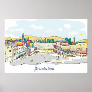 Affiche Jérusalem Watercolor Art Israel Western Wall