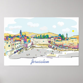 Affiche Jérusalem Watercolor Art Israel Western Wall