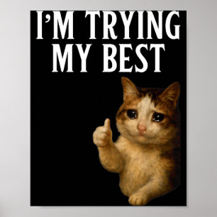 Affiche J'essaie de mon mieux Mème de chat drôle qui pleur
