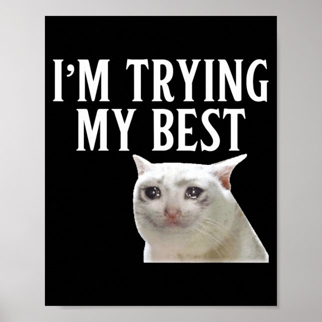 Affiche J'essaie mon mème de chat qui pleure drôle Hommes  (Devant)