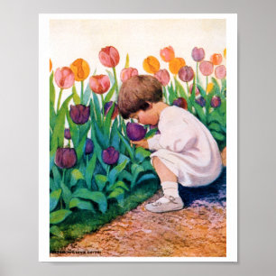 Affiche Jessie Willcox Smith, enfant dans le jardin aux fl
