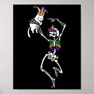 Affiche Jester Skeleton Dancing Chat Mardi Gras Masque Car