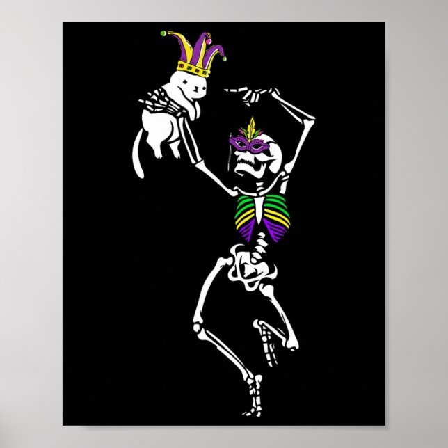 Affiche Jester Skeleton Dancing Chat Mardi Gras Masque Car (Devant)