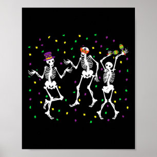 Affiche Jester Skeleton Dancing Mardi Gras Bones Carnival