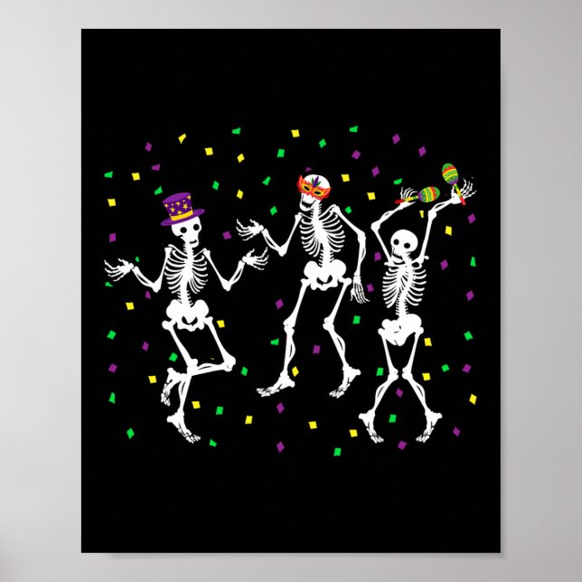 Affiche Jester Skeleton Dancing Mardi Gras Bones Carnival (Devant)