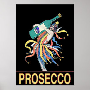 Affiche Jester vintage avec bouteille Prosecco,