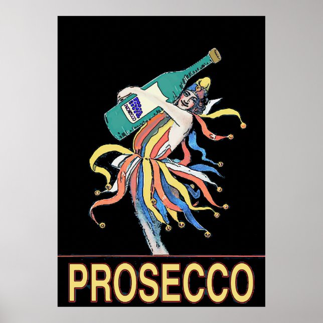 Affiche Jester vintage avec bouteille Prosecco, (Devant)