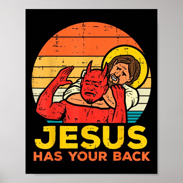 Affiche Jésus a ton dos - Retro Sunset Jésus lutte (Devant)