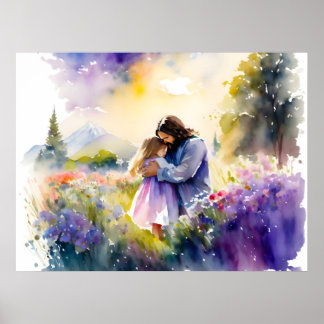 Affiche Jésus Accroche Une Fille Dans Le Jardin Fleuri