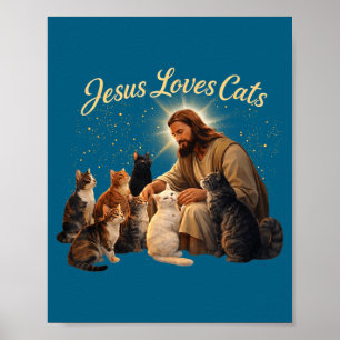 Affiche Jésus aime les chats chrétien amateur de chats Jés