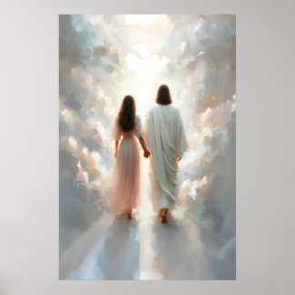 Affiche Jesus and Woman Jesus Holding Hands Woman Jesus