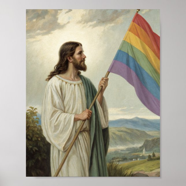 Affiche Jésus avec le drapeau de la fierté (Devant)