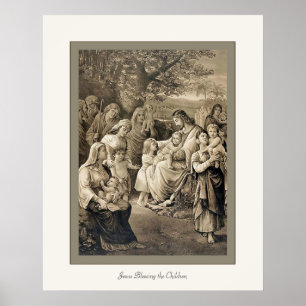 Affiche Jésus bénissant les enfants ~ Chrétien Vintage