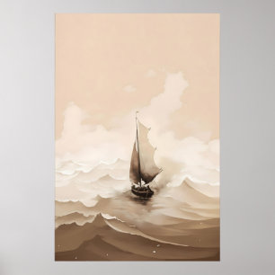 Affiche Jésus Calmant La Tempête Aquarelle Miracle Bibliqu