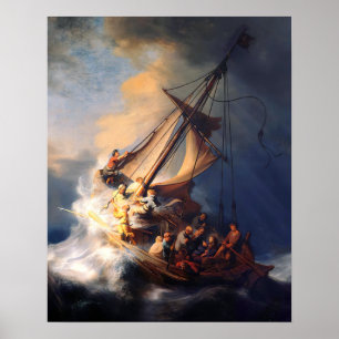 Affiche Jésus calme la mer de tempête de Galilée Rembrandt