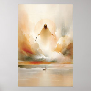 Affiche Jésus calme la tempête Aquarelle Miracle biblique