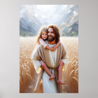 Affiche Jesus Carrying Little Girl Jesus and Children Jesu