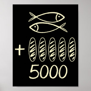 Affiche Jésus chrétien 2 poissons 5 pains nourrit 5000 hom