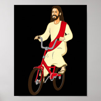 Affiche Jésus-Christ à vélo, foi chrétienne drôle