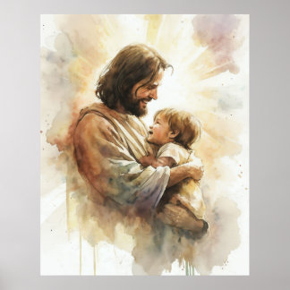 Affiche Jésus Christ avec un enfant
