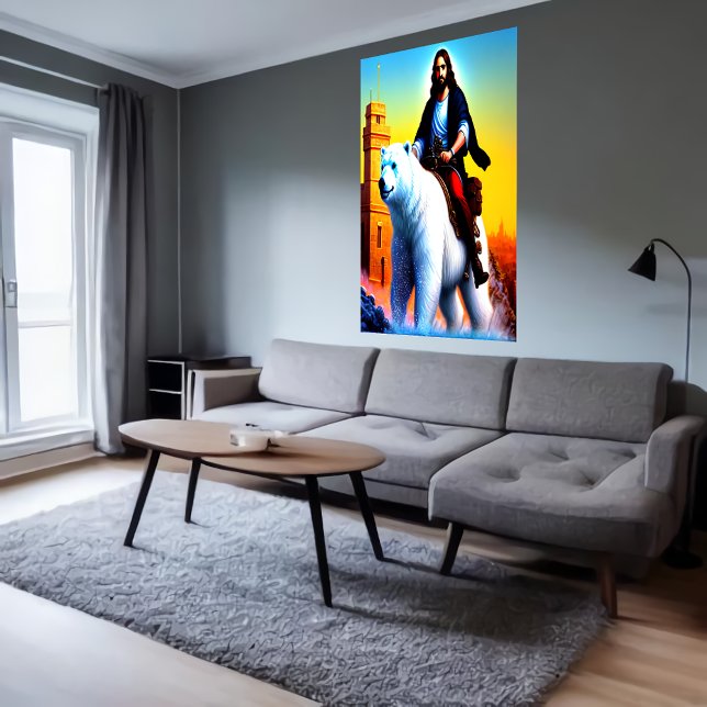 Affiche Jésus Christ chevauchant un ours polaire | AI Art  (Créateur téléchargé)