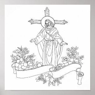 Affiche jésus Christ défiler et fleurs page de couleur art