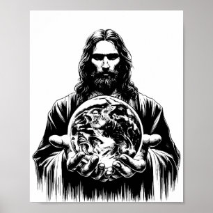 Affiche Jésus Christ Holding Le monde Art illustration