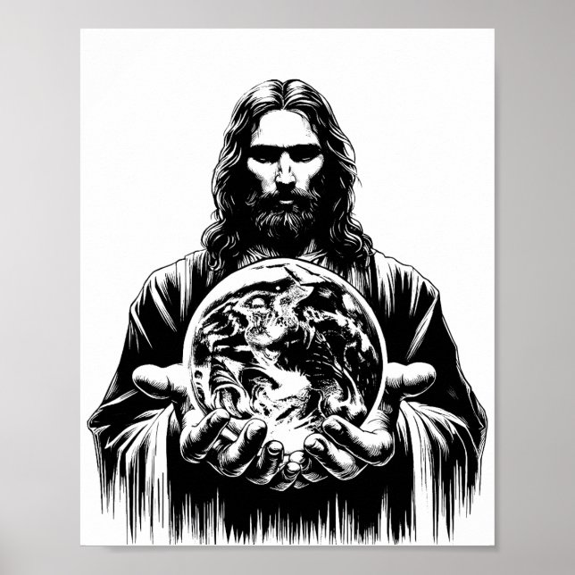 Affiche Jésus Christ Holding Le monde Art illustration (Devant)
