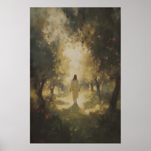 Affiche Jésus-Christ marchant à travers un bois sacré