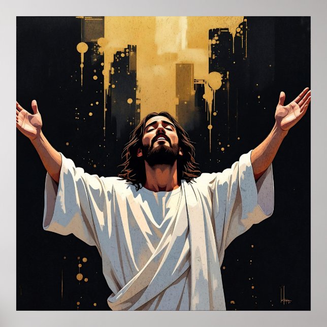 Affiche Jésus-Christ Notre Sauveur | Noir et Or (Devant)