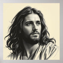 Jesus Christ - Portrait artisanal de charbon de bo