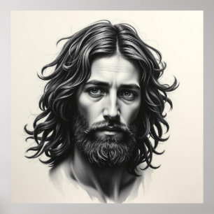Affiche Jesus Christ - Portrait d'art du charbon de bois