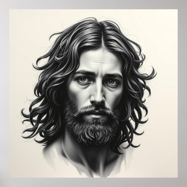 Affiche Jesus Christ - Portrait d'art du charbon de bois (Devant)
