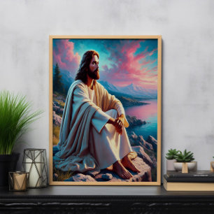 Affiche Jésus Christ Réfléchissant À Côté De La Mer Douce