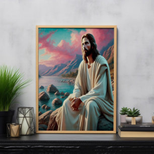 Affiche Jésus Christ regarde vers l'horizon céleste