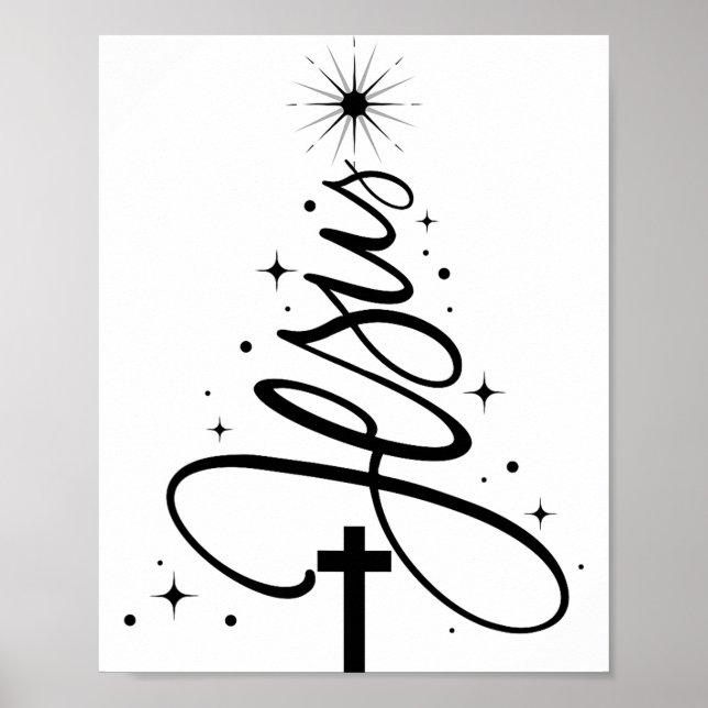 Affiche Jesus Christmas Tree Christian Bible Verse Snowfla (Devant)