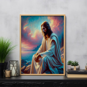 Affiche Jésus Contemplation à côté des eaux calmes