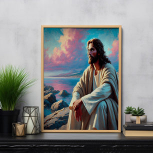 Affiche Jésus Contemplation À Côté Du Littoral Majestueux