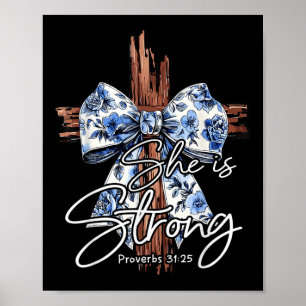 Affiche Jesus Cross Floral Blue Coquette Bow Elle Est Fort